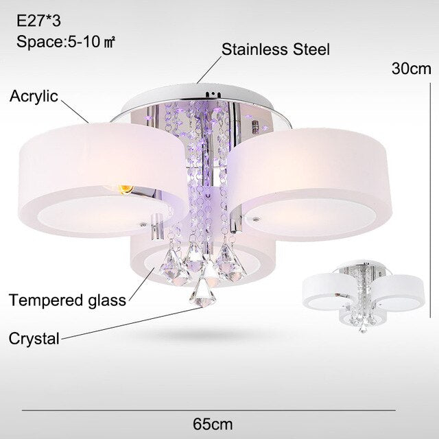Modern Crystal Ceiling Lights Living Fashionable Design Light Dining  Changeable Led Ceiling Lamp Bedroom White Shade Acrylic