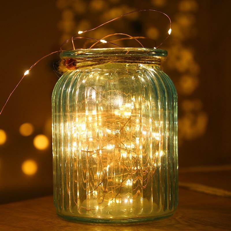 50 100 LED Outdoor Light String Fairy Garland Battery Power Copper Wire Lights For Party Christmas Wedding 5 Colors