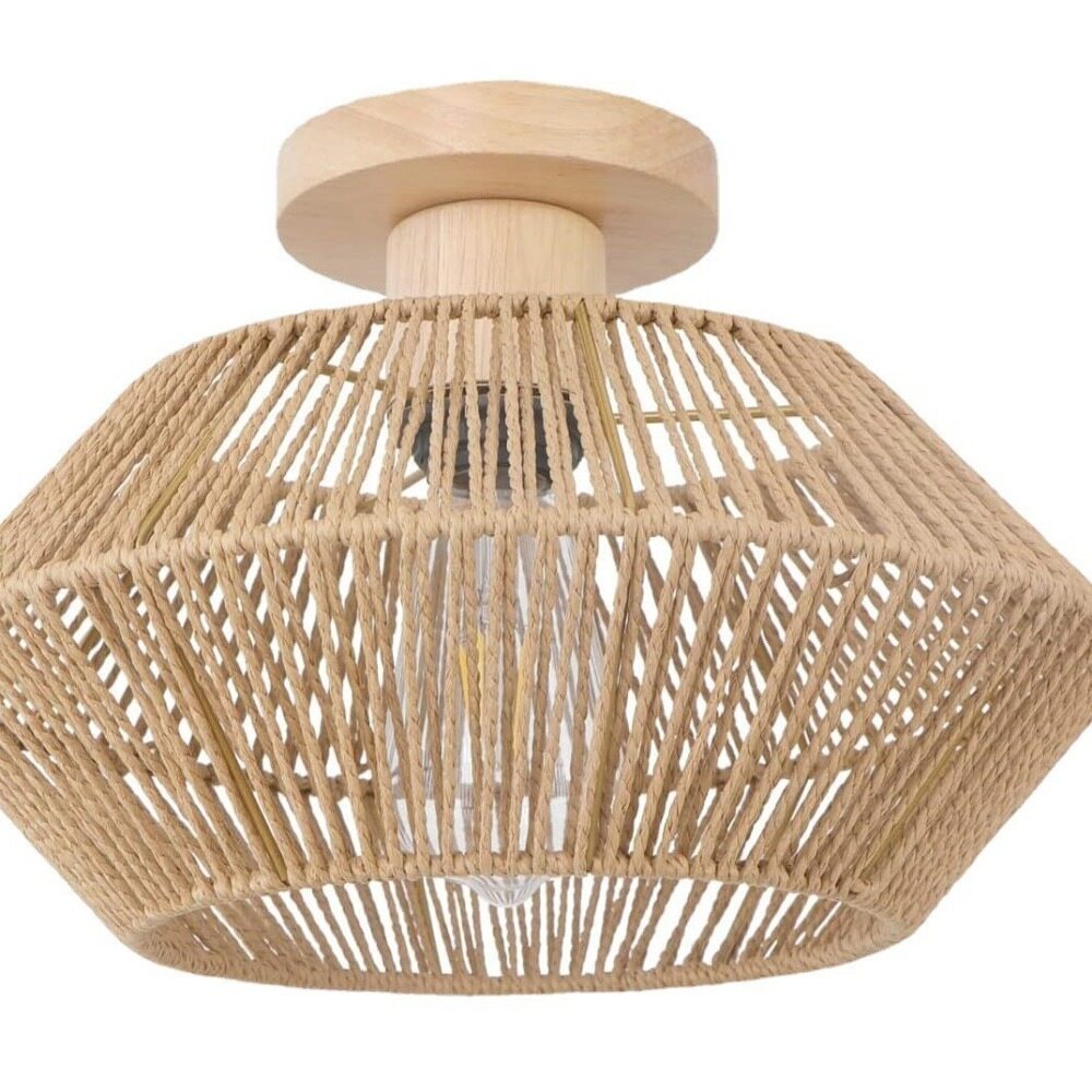 Led Rattan Ceiling Light Chinese Style Lampshade Hemp Rope Design Ceiling Light Fixture Lighting