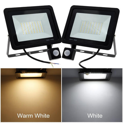 LED FloodLight PIR Motion Sensor Reflector LED Flood Light Waterproof IP66 Spotlight Wall Outdoor Lighting White Warm White