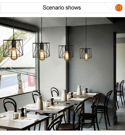 modern cage pendant light iron minimalist retro Scandinavian loft pyramid pendant lamp metal Hanging Lamp E27 Indoor ZDD0011