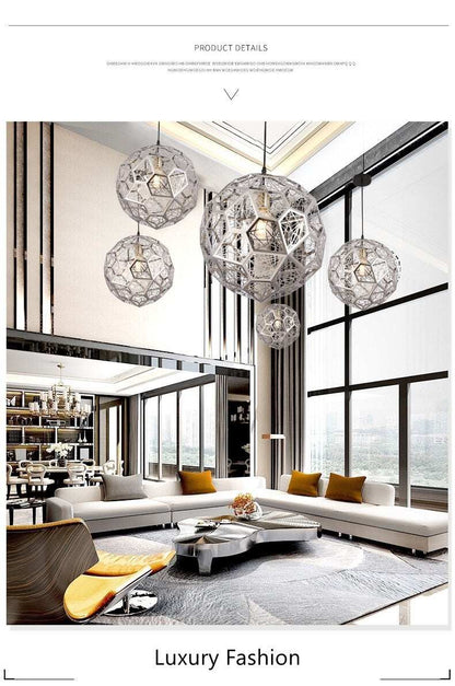 Modern Pendant Light Diamond Frame Shape Nordic Web Ball Hanging Lamp For Kitchen Living Room Shop Restaurant Bar Decor