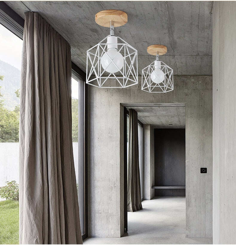 E27 5W Iron Ceiling Lamp Shade Pendant Light Covers and Shades Triangle Metal Ceiling Lamp