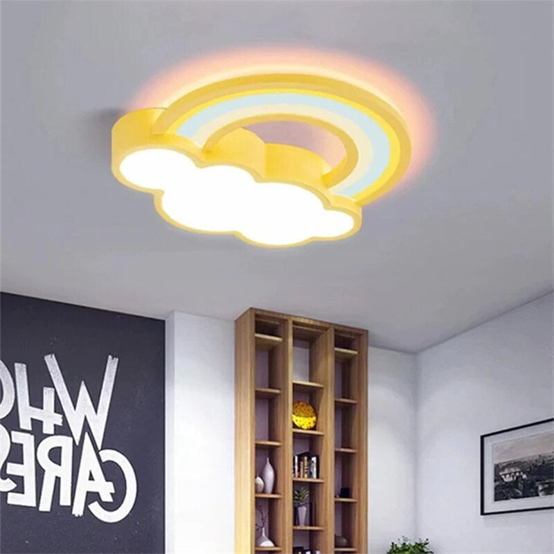 Children's Room Ceiling Lamp Cartoon Rainbow Clouds Simple And Warm Boys And Girls Bedroom Princess Room Light Fixtures