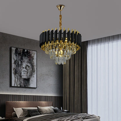 Modern 3-story Crystal Black Gold Chandelier Light 15.7 "Round Ceiling Lighting Dimmable Living Room Dining Room Foyer Bedroom