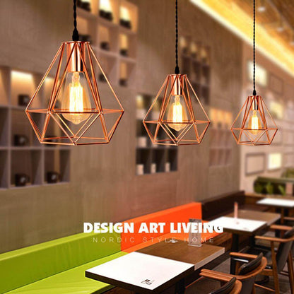 Modern Plating Metal Cage Pendant Lamp,Vintage Plating Rose Gold Birdcage Creative Hanging Lamp For Restaurant Living Room