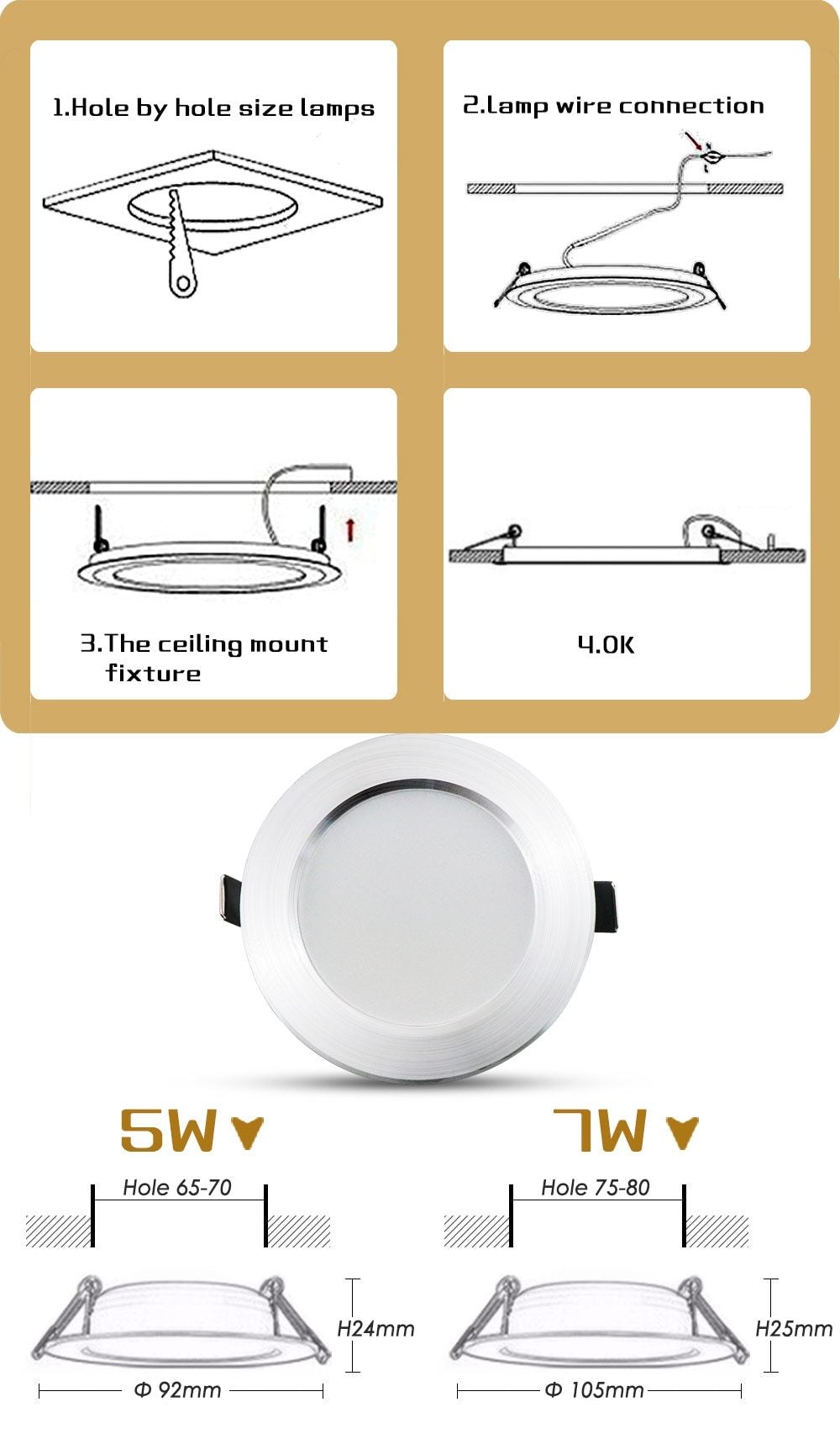 1pcs Dimmable Led Downlights 5W 7W 9W 12W Waterproof LED Ceiling Downlight Lamps Led Ceiling Lamp Home Indoor Lighting