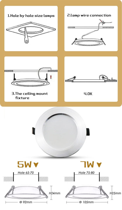 1pcs Dimmable Led Downlights 5W 7W 9W 12W Waterproof LED Ceiling Downlight Lamps Led Ceiling Lamp Home Indoor Lighting