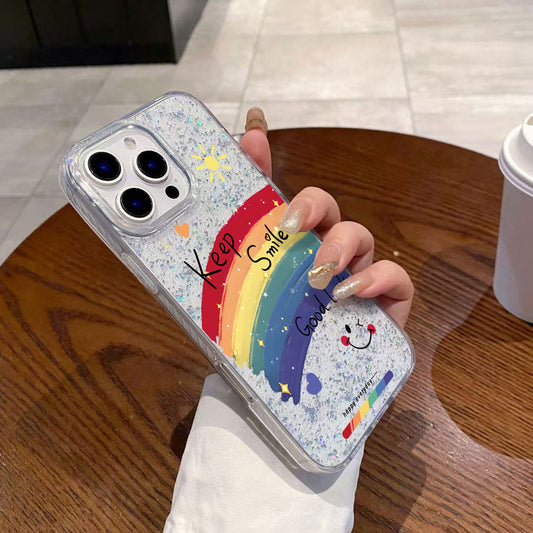 Rainbow  Glitter Phone Case For iPhone 16 15 14 13 12 11 Pro XS MAX 7 XR 8 7 Plus Clear Cover Fundas