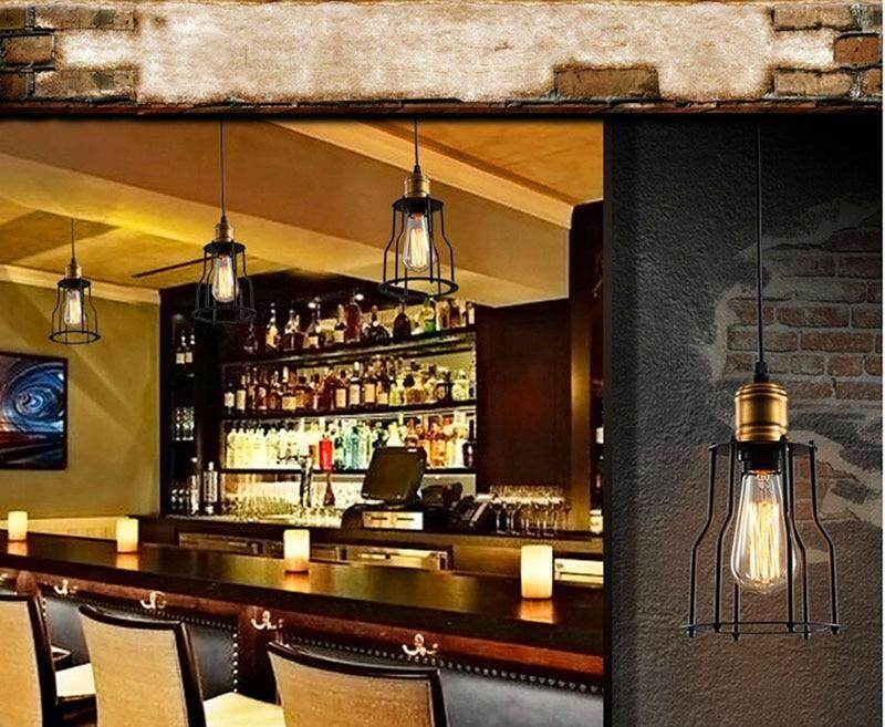 Industrial Vintage Brushed Iron Cage Edison Light Island Light retro Pendant Light