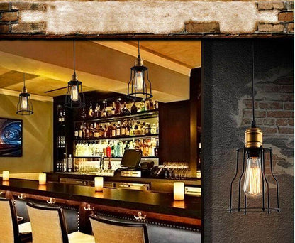 Industrial Vintage Brushed Iron Cage Edison Light Island Light retro Pendant Light