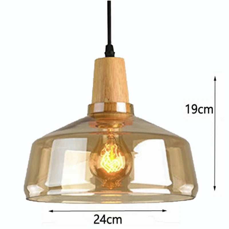 Nordic Wood Pendant Lights Glass Loft Industrial Decor Hanging Lamp Suspension Luminaire For Living Dining Room Fixtures E27
