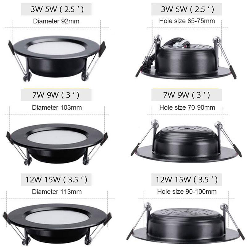 led downlight lamp Black waterproof 3w 5w 7W 9W 12W 15W led spot ceiling recessed downlights round led panel light