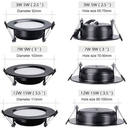 led downlight lamp Black waterproof 3w 5w 7W 9W 12W 15W led spot ceiling recessed downlights round led panel light