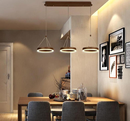 Coffee Led Pendant Light Kitchen Dinning Room Backside Lighting 3 Heads Round Acrylic Lamp Lustres Luminaire Indoor Fixtures
