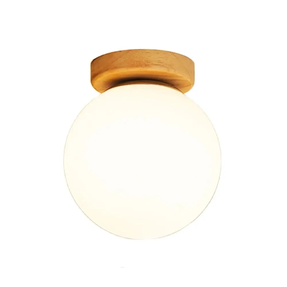 New E27 LED Nordic Solid Wood Ceiling Lamp Fixture Room Decor Lustre Modern Bedroom Glass Ball Ceiling Light