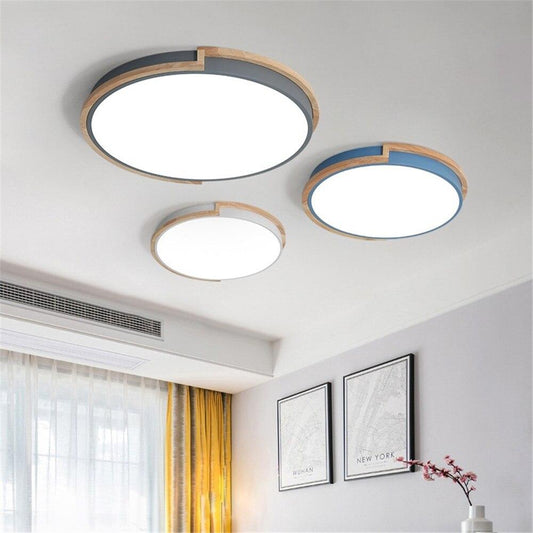 Modern Simple Ceiling Light LED Circular Lamp Iron Wood Nodic Bedroom Living Dining Room Decoration Light Fixture