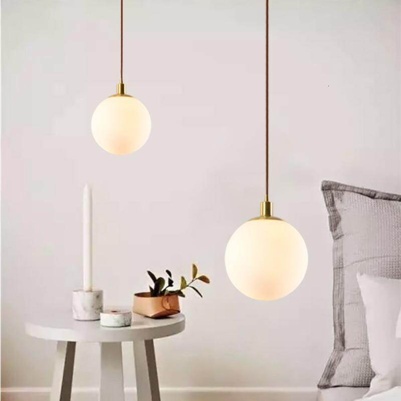 Nordic Loft Brass Single-head Glass Ball Pendant Lamps E27 LED Hanging Light For Kitchen Living Room Bedside Bathroom Hotel Room