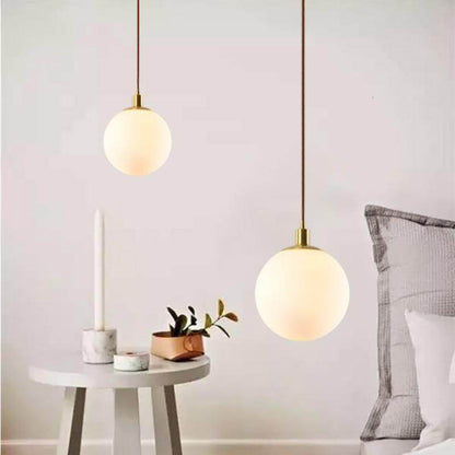 Nordic Loft Brass Single-head Glass Ball Pendant Lamps E27 LED Hanging Light For Kitchen Living Room Bedside Bathroom Hotel Room