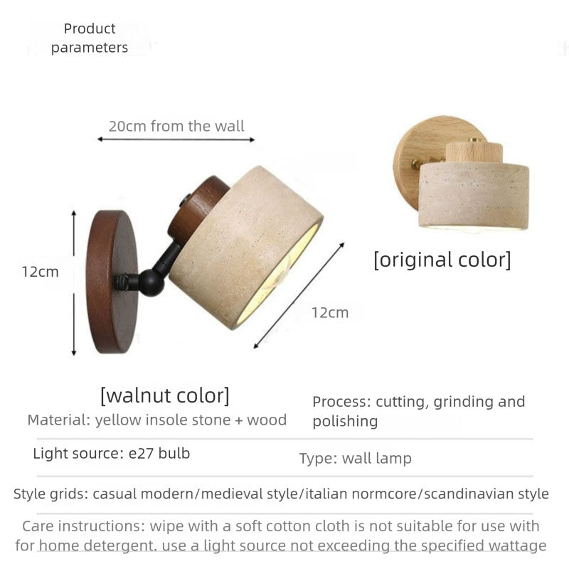 Yellow Cave Stone Wabi-sabi Bedroom Bedside Wall Lamp Retro Homestay Study Rotatable Wall Lamp with Switch