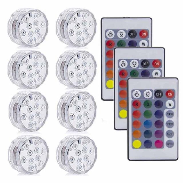 10LED RGB LED Underwater Light Pond Submersible IP67 Waterproof Swimming Pool Light Battery Operated For Wedding Party
