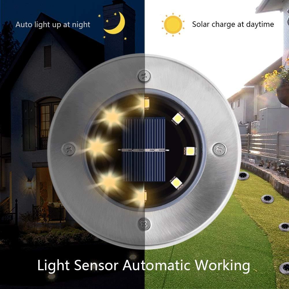4PCS Solar Powered Disk Lights 8LED Solar Pathway Lights Outdoor Waterproof Garden Landscape Lighting for Yard Deck Patio