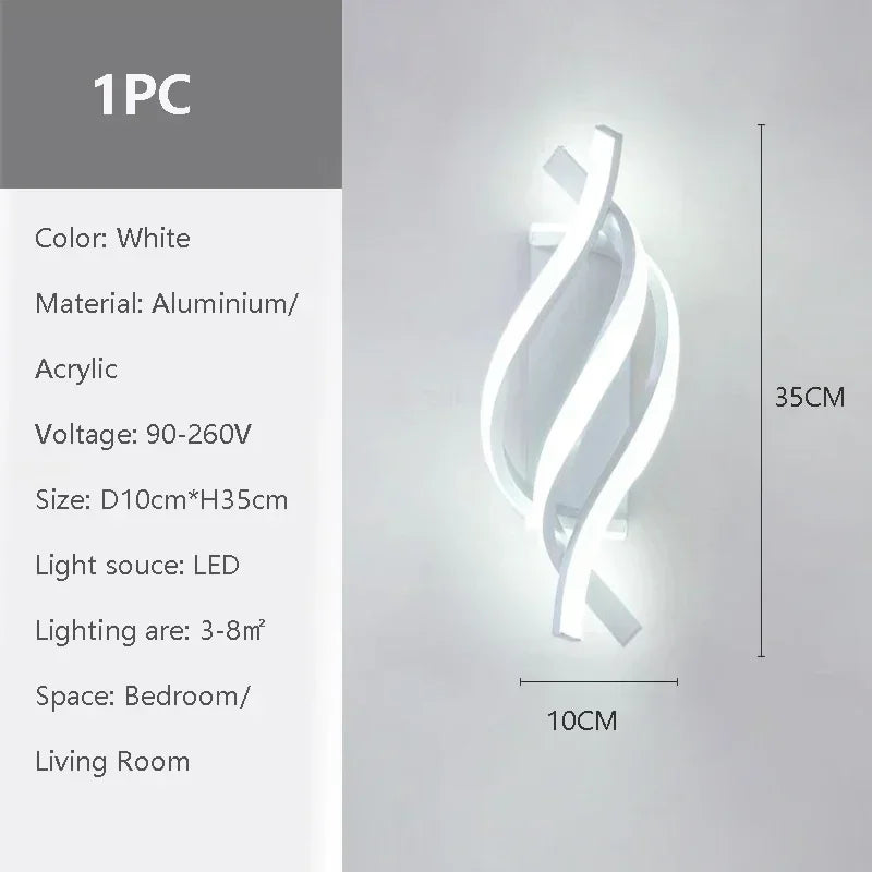 Modern LED Wall Lamp Home Decoration Line Wall Sconce Bedroom Bedside Corridor Backgroud Black White Lighting Lustre