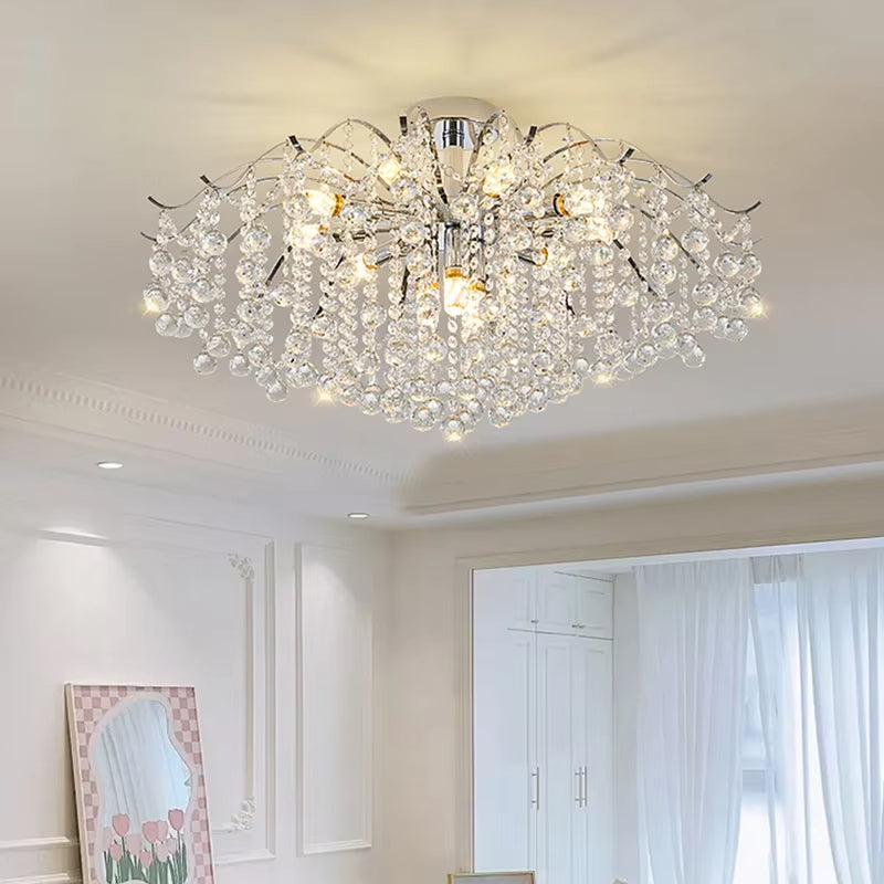 Modern Luxury Crystal Chandelier for Living Dining Room Bedroom Decoration Silver Led Ceiling Lamp Indoor Lighting