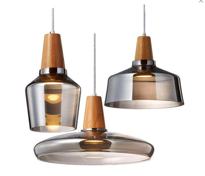Nordic Wood Pendant Lights Glass Loft Industrial Decor Hanging Lamp Suspension Luminaire For Living Dining Room Fixtures E27
