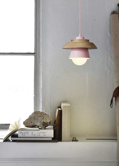 The Nordic modern minimalist bedroom small chandelier iron wood bowl hall creative personality Macarons restaurant LED lamp