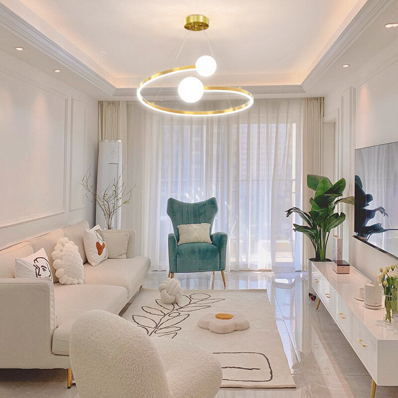 Children's room bedroom chandelier Scandinavian minimalist living room lamp creative gold ring art study chandelier