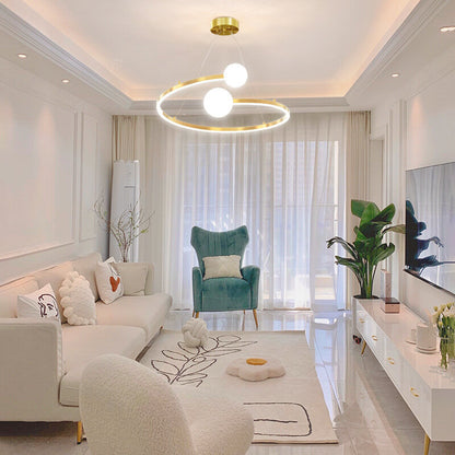 Children's room bedroom chandelier Scandinavian minimalist living room lamp creative gold ring art study chandelier