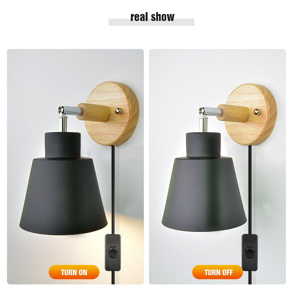 Nordic Wall light Indoor DIY E27 Wooden 6 Colors EU/UL Plug 350° Wall lamps