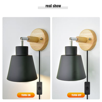 Nordic Wall light Indoor DIY E27 Wooden 6 Colors EU/UL Plug 350° Wall lamps