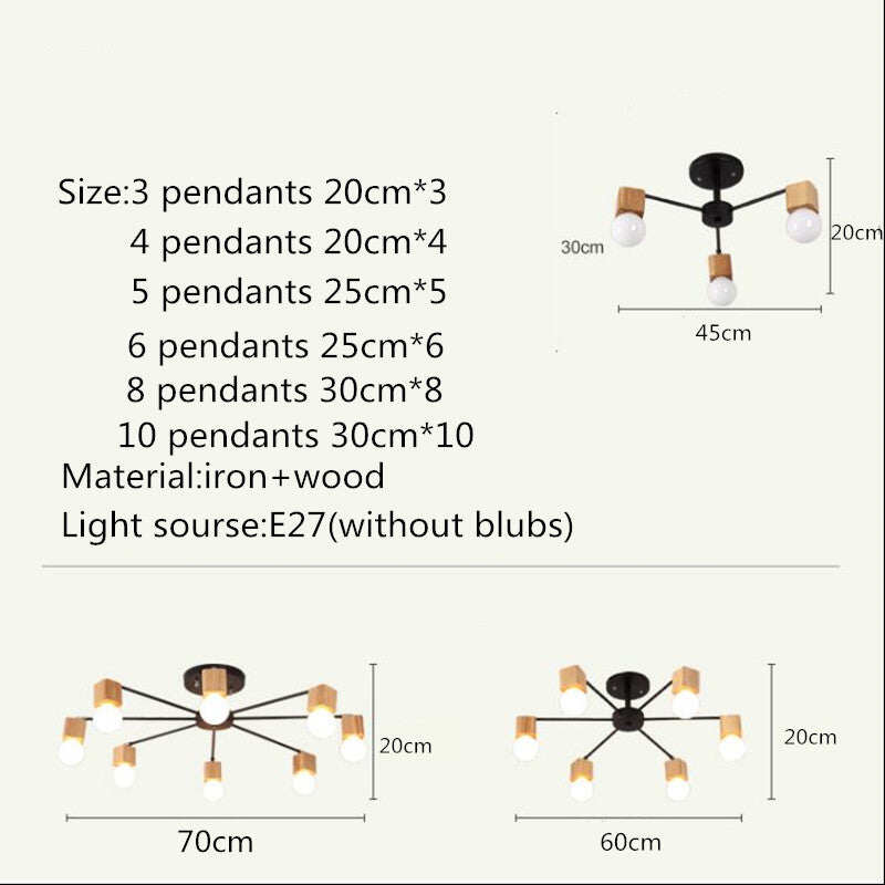 Fashion Modern Lamps LED Pendant Lights Indoor Lighting Wood Lamp Holder Living Dining Room Bedroom Bar Shop Light Fixture