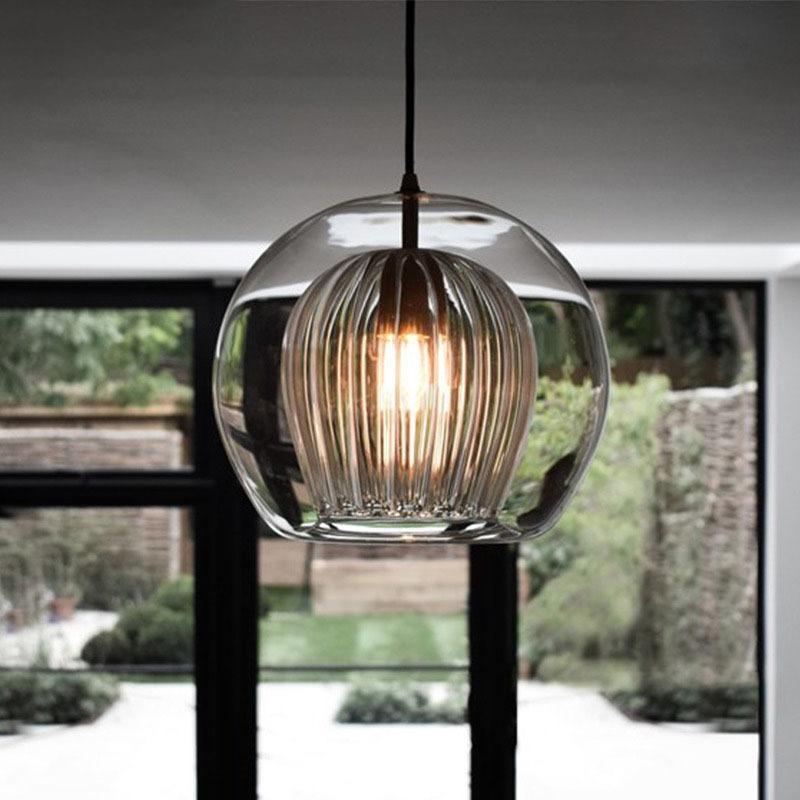 All Copper Dining Room Chandelier Small Table Lamp Household Creative Glass Duplex Staircase Nordic Dining Room Lamp