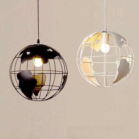 Art Deco Globe Black White Modern Pendant Lamp Iron Cage Loft E27 Cord Lights For Dining Room Living Room Cafe Office Bedroom