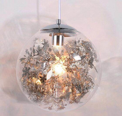 Modern Pendant Light Glass Ball Lamp With Metal Leaf Flower Glass Kitchen Bedside Hanging Lamp Kitchen Suspension Light