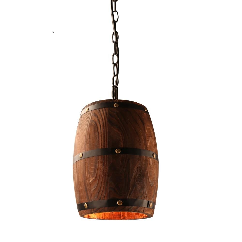 American Modern Nature Loft Wood Wine Barrel E27 Hanging Vintage Pendant Lights For Dining Room Living Room Restaurant Cafe Bar
