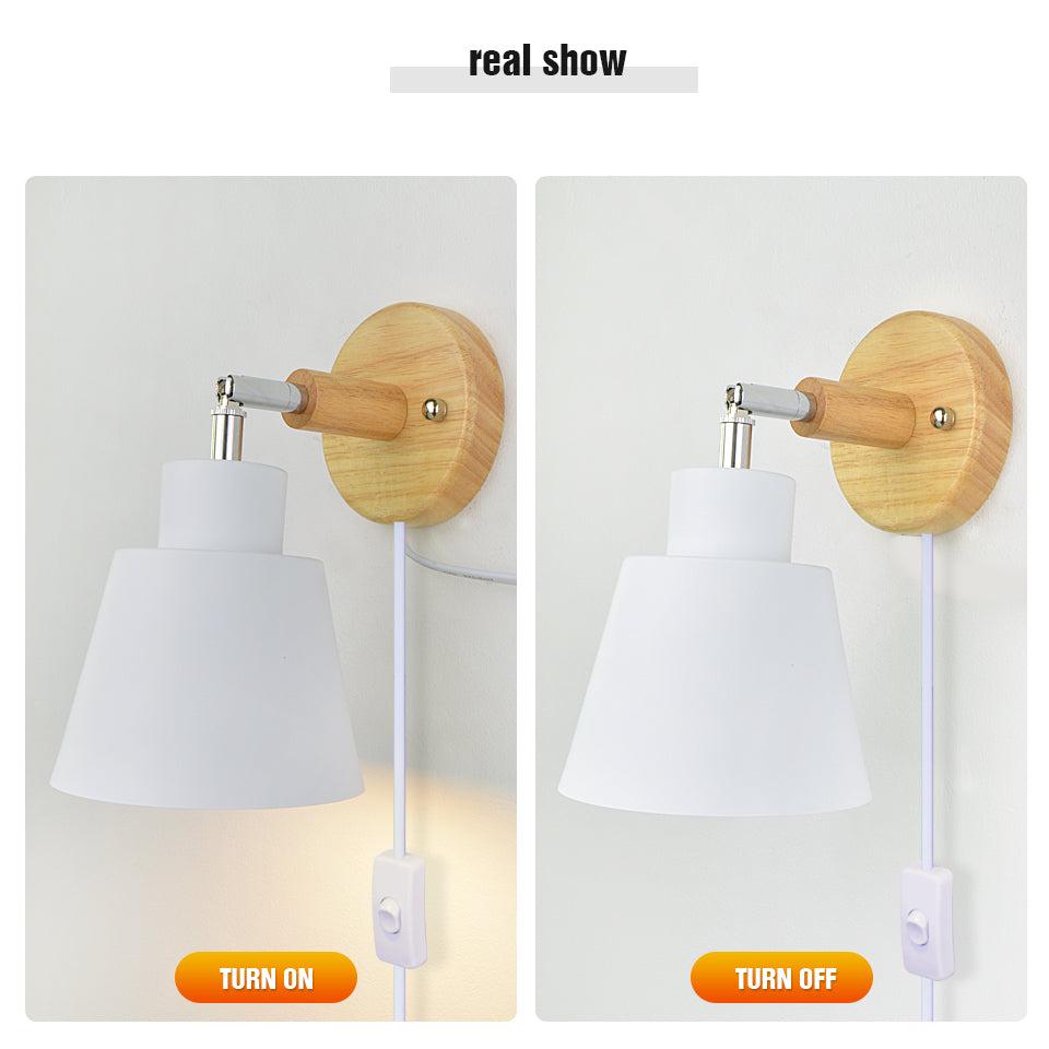 Nordic Wall light Indoor DIY E27 Wooden 6 Colors EU/UL Plug 350° Wall lamps