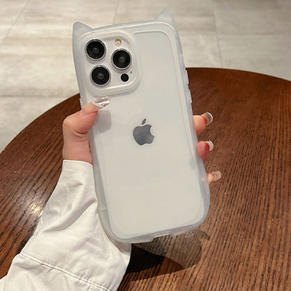 Cute Cartoon 3D Cat Ear Phone Case For iPhone 16 Plus 15 14 13 12 11 Pro Max Animal Design Matte Soft Silicone Protection Cover