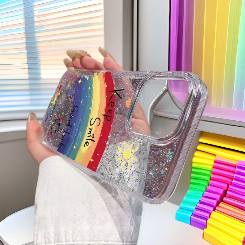 Rainbow  Glitter Phone Case For iPhone 16 15 14 13 12 11 Pro XS MAX 7 XR 8 7 Plus Clear Cover Fundas