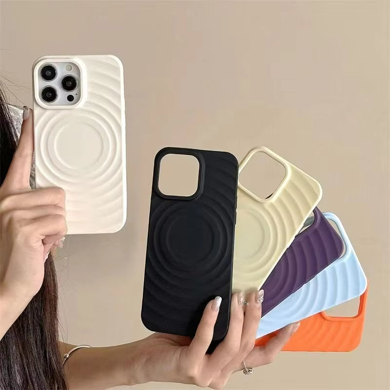 Simple Macaron Color Case Compatible for IPhone 17 16 11 15 14 12 13 Pro Max XR 15 16 Plus XS X Max Wave Magnetic Attraction Case