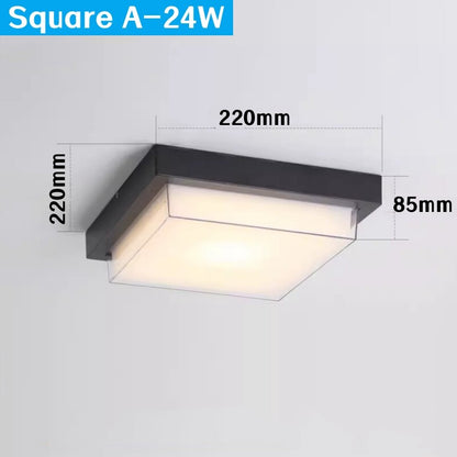 Square Outdoor LED Ceiling Lamp Surface Mounted Waterproof Sconces Garden Exterior Wall Lighting