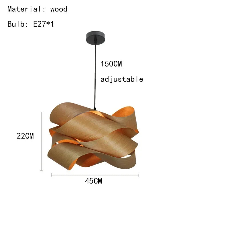 Creative Wooden Skin Pendant Lamp Bedroom Restaurant  Aisle Chandelier Modern Simple Led Decor Lighting Fixtures