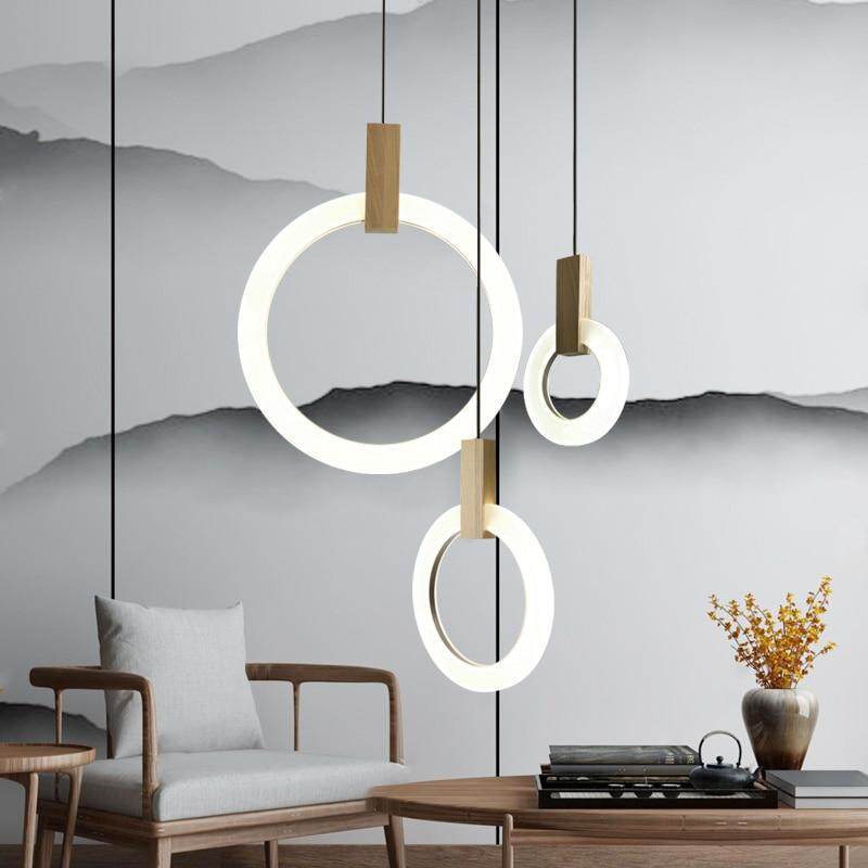 Modern 1/3/6Heads Led Chandeliers Wood Acrylic Ring Chandelier For LOFT Decor