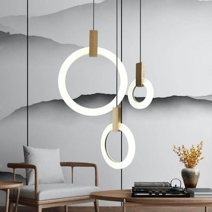 Modern 1/3/6Heads Led Chandeliers Wood Acrylic Ring Chandelier For LOFT Decor