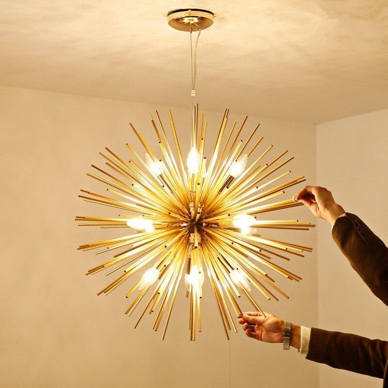 Golden Dandelion Metal Designer Pendant Light Stainless Steel Bayonet Geometric Ball Pendant Lamp Hanging Lamps