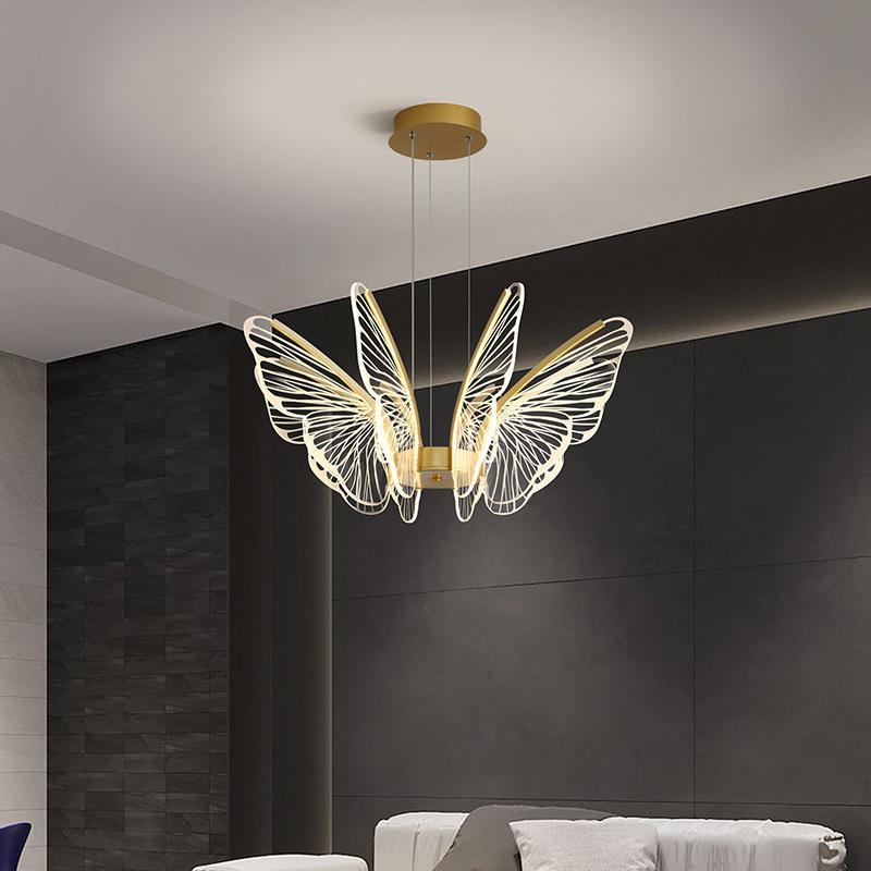 Led Iron Butterfly Three Color Dimming Glass Chandelier