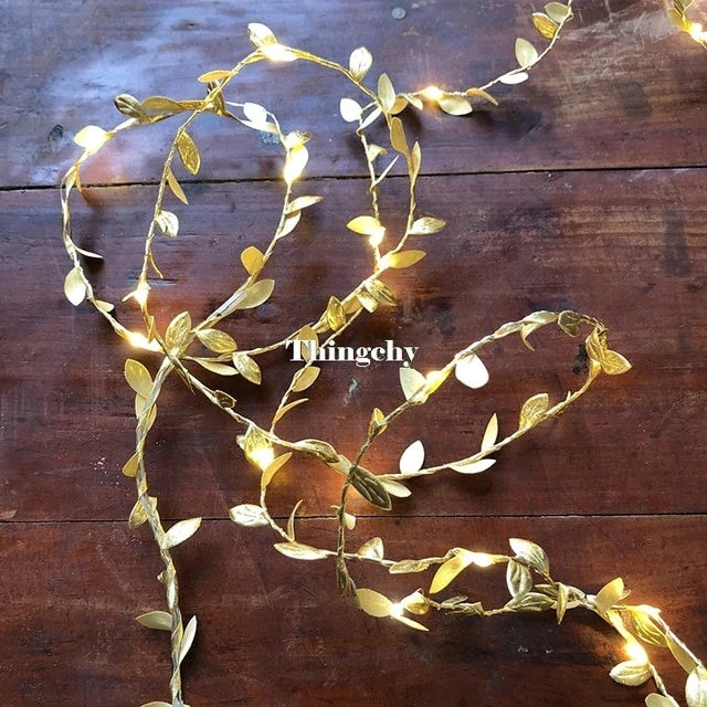 tiny leaves garland fairy light led copper wire Battery string lights for Wedding forest Table Christmas home party Decoration